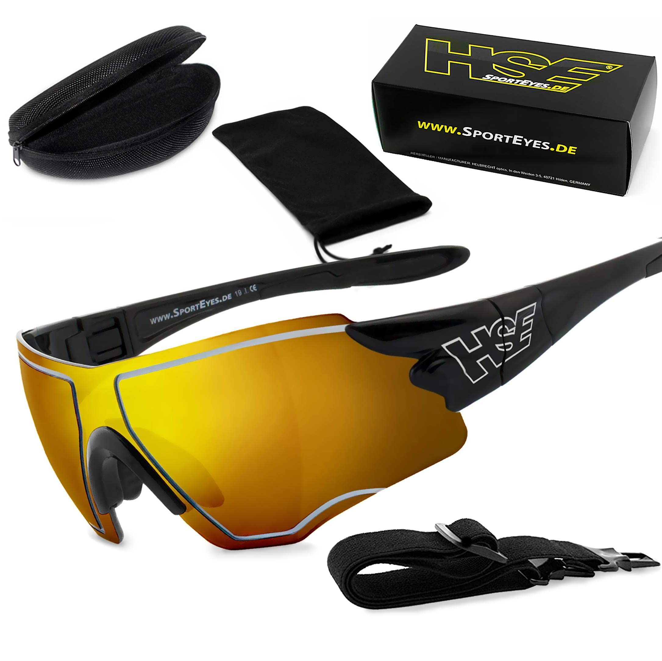 filtr ochronny UV400, HLT® szkło bezpieczne z tworzywa sztucznego zgodnie z normą DIN EN 166 | okulary sportowe, okulary rowerowe, okulary przeciwsłoneczne| oprawka okularów: czarne, okulary: SPEEDWULF