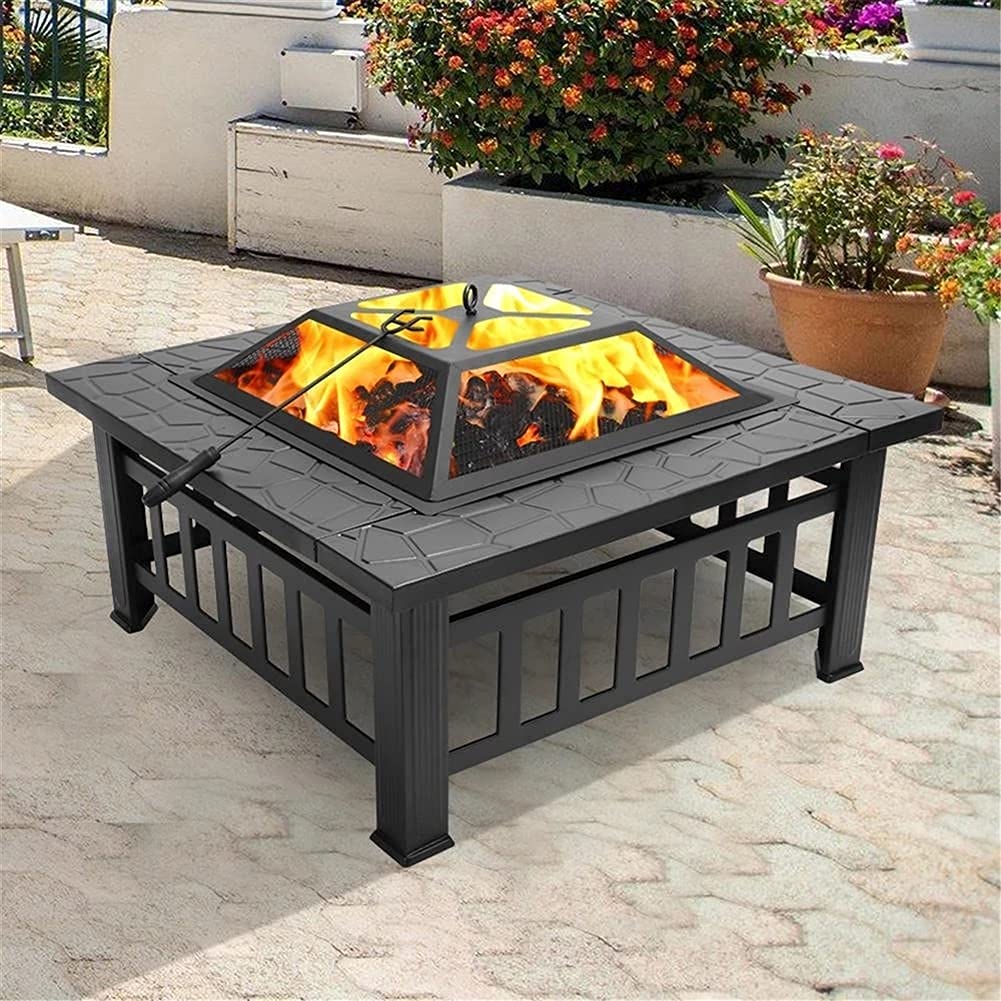Palenisko ogrodowe, grill, grill, przenośny żeliwny duży palenisko na patio, taras i kemping, kolor czarny, 82 x 82 x 44 cm