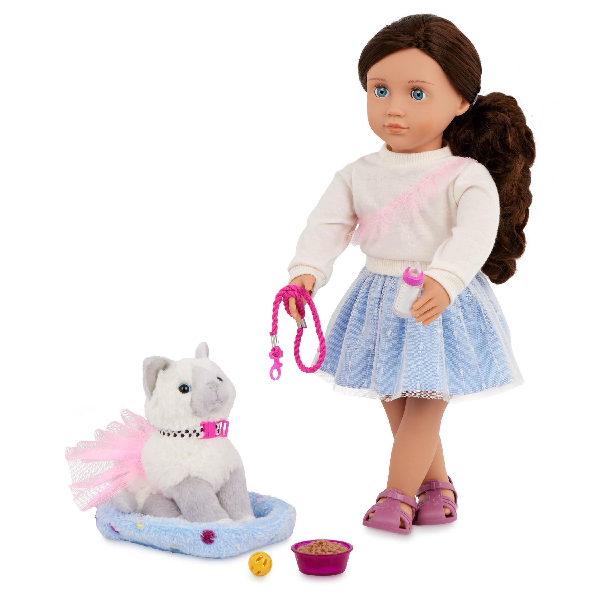 Our Generation - Mindy & Pepper - 18-Inch Doll & Pet Cat Set - Plush Kitten Stuffed Animal - Pet Bed & Care Accessories - Pretend Play - Toy for Kids 3 Years & Older
