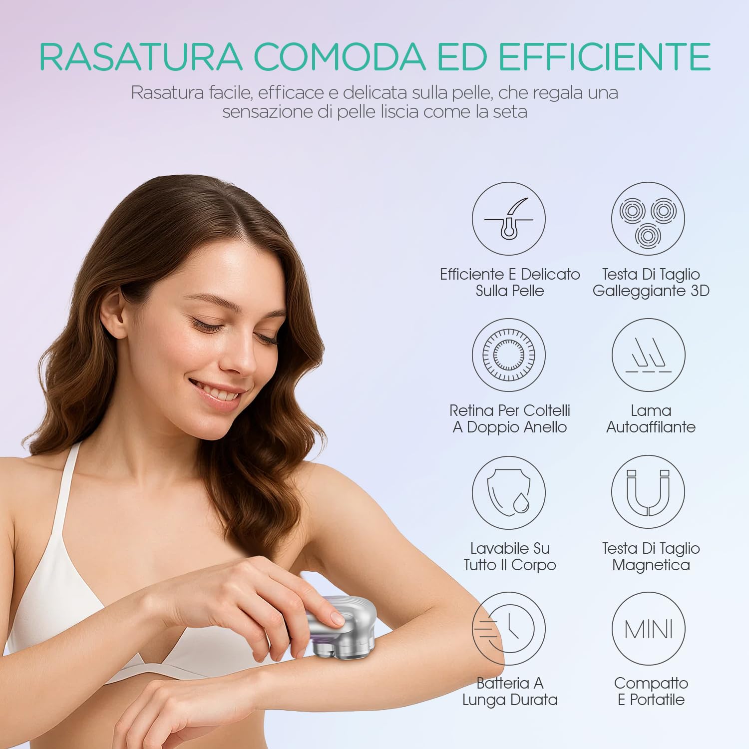 VOYOR Rasoio Elettrico Donna Depilatore Corpo Donna Rasoio Donna Inguine Viso Corpo Braccia Gambe, Impermeabile Rasoio Elettrico Corpo Portatile E Ricaricabile Rasoio Donna Elettrico ES310 (Viola)