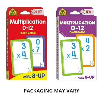 School Zone Multiplication 012 Flash Cards: 56 Cards, 3rd & 4th Grade Math, Times Tables Practice, Multiplication Facts, Ages 8+, Packaging May Vary
