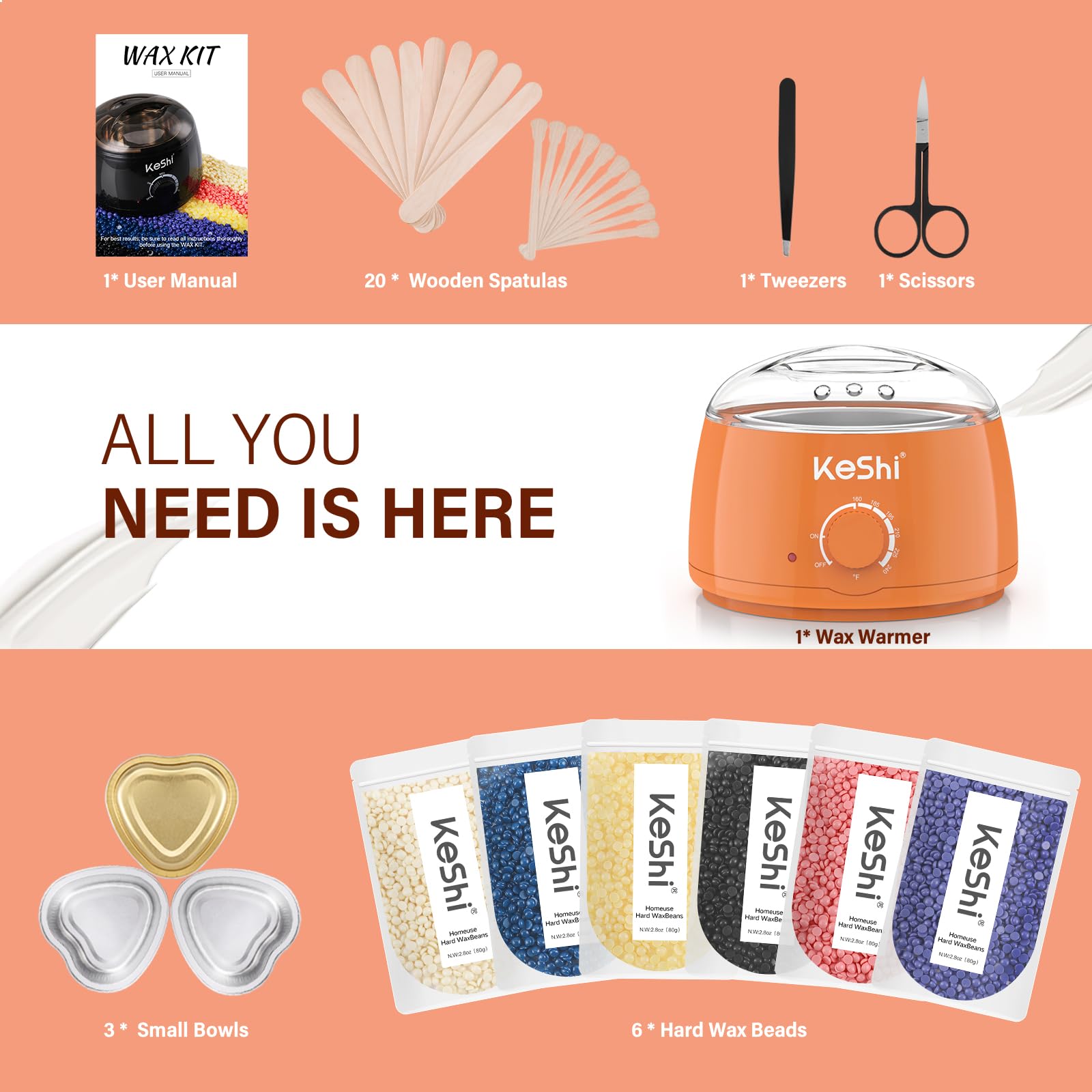KeShi At-Home Hard Waxing Kit with Electric Wax Warmer