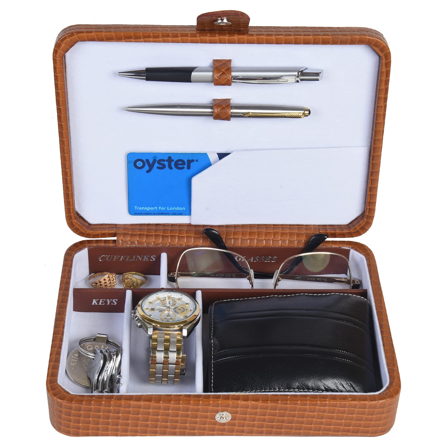 Stones BridgeStones Bridge 5 Compartment Mens Tray Desktop Organizer Multi Purpose Vanity Box (TAN)