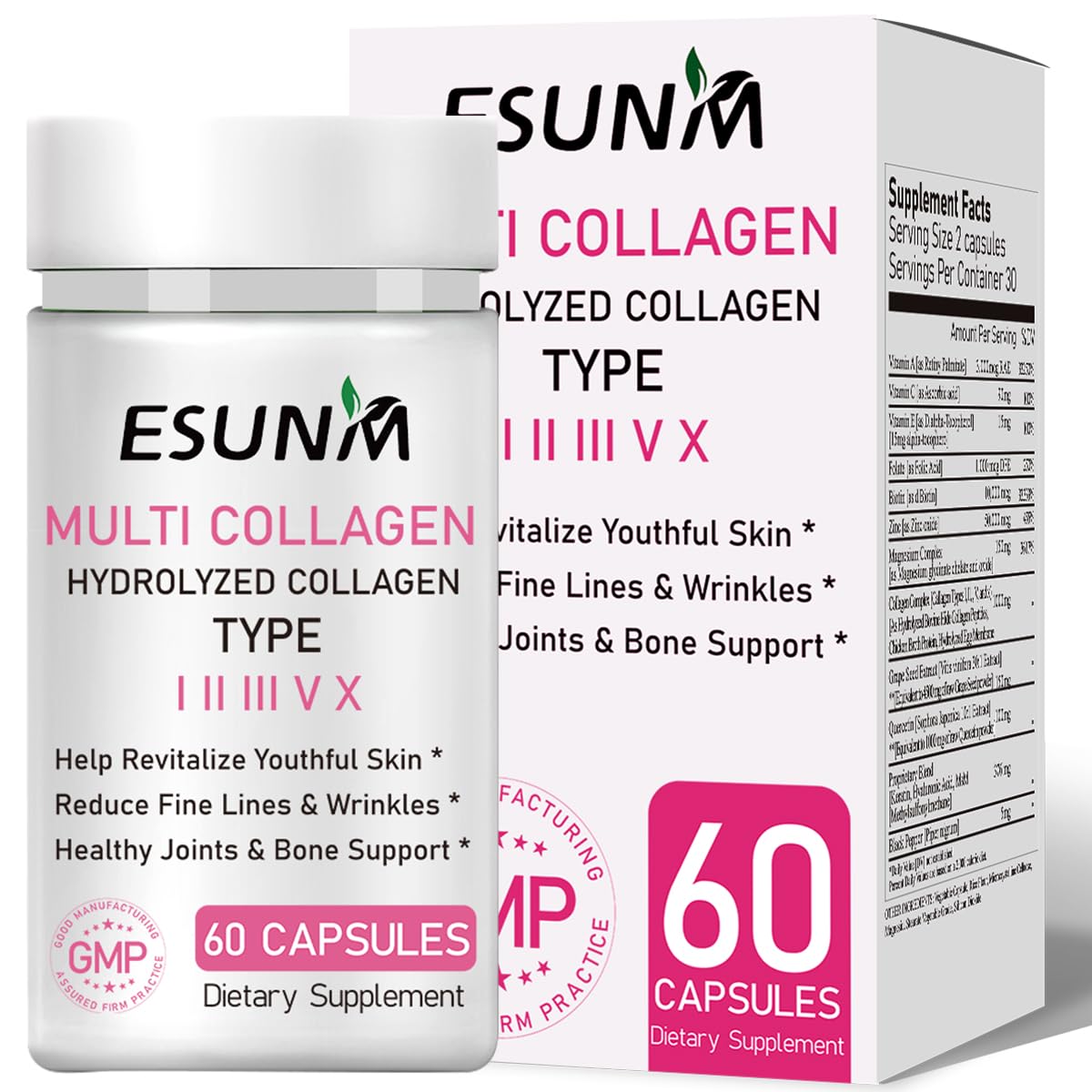 Multi Collagen Capsules for Women Men - Type I II III V X - Hydrolyzed Collagen Supplements with
