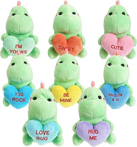Hanaive 8 piezas de animales de peluche de dinosaurio para el día de San Valentín a granel de San Valentín de peluche con corazón dulce romántico
