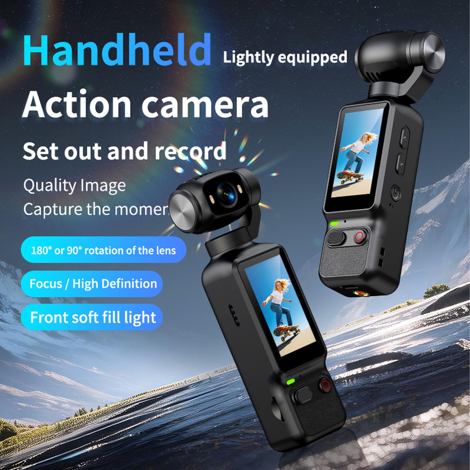 Dpofirs Videocamera Vlog 4K con Obiettivo Rotante a 180° (BLACK) | Videocamera POV Portatile da 64 MP con Schermo Ribaltabile, Luce di Riempimento a LED con Zoom Digitale, Videoregistratore