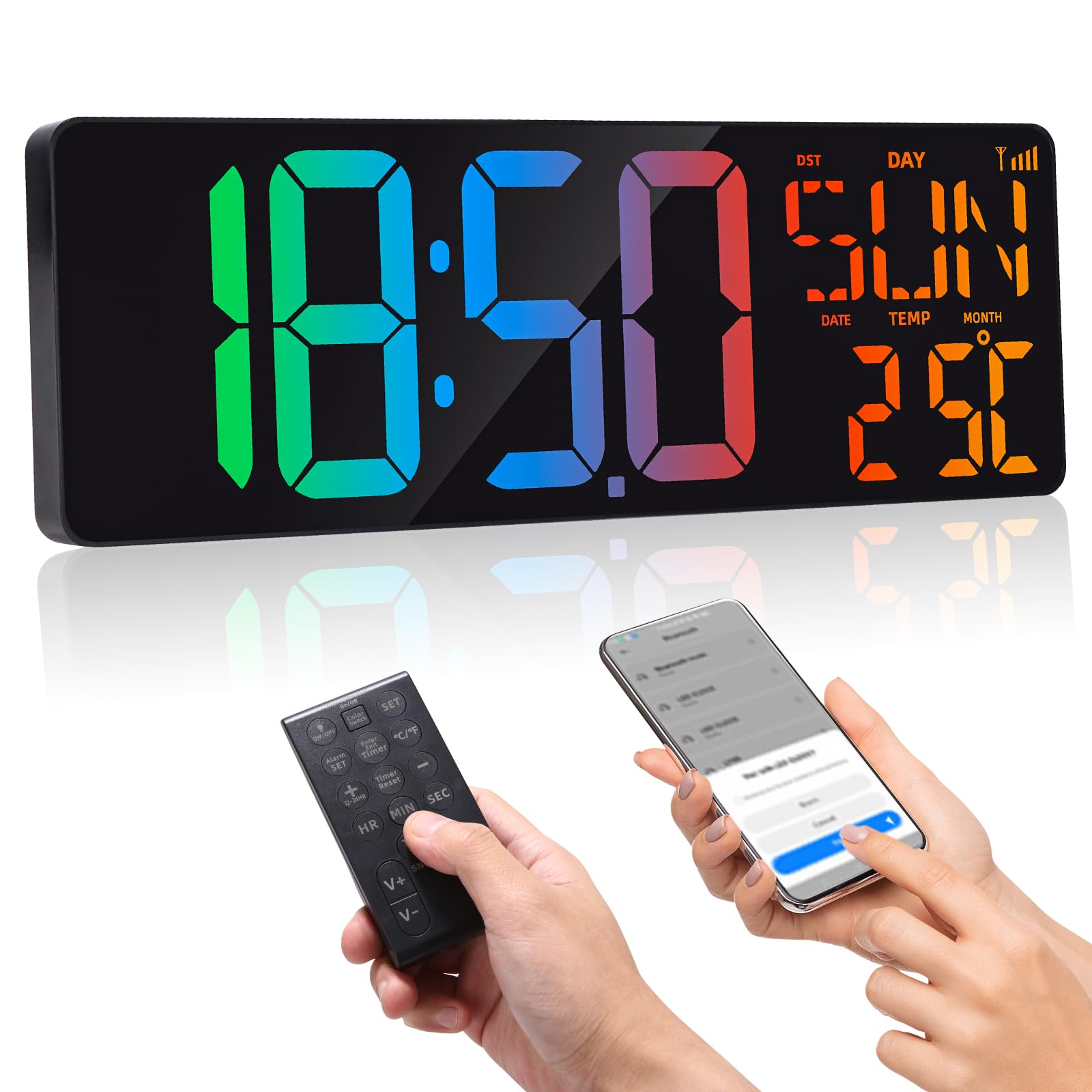 Ixydor Reloj Digital Pared Grande, 16.5'' Reloj Digital Grande de Salón con Mando a Distancia/Gran Pantalla/Auto-oscurecimiento/Temperatura/24/12 Horas para Casa y Oficina