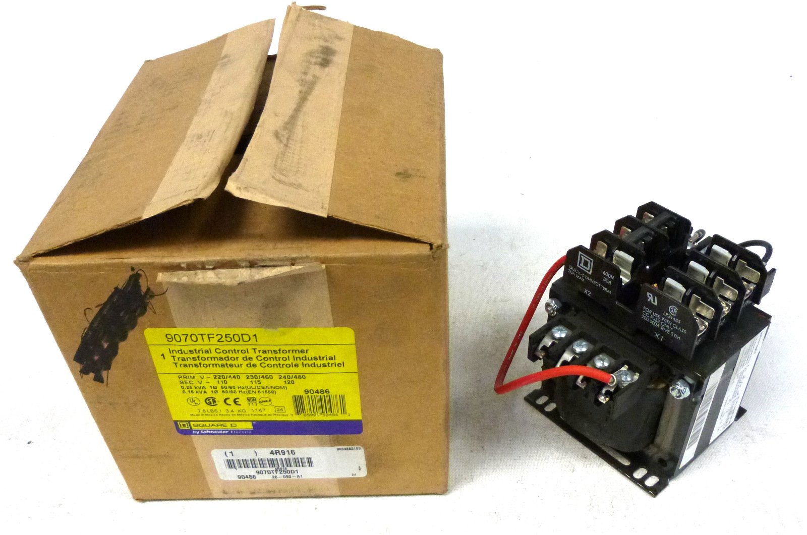 Square D Control Transformer,250VA,4.55 in. H