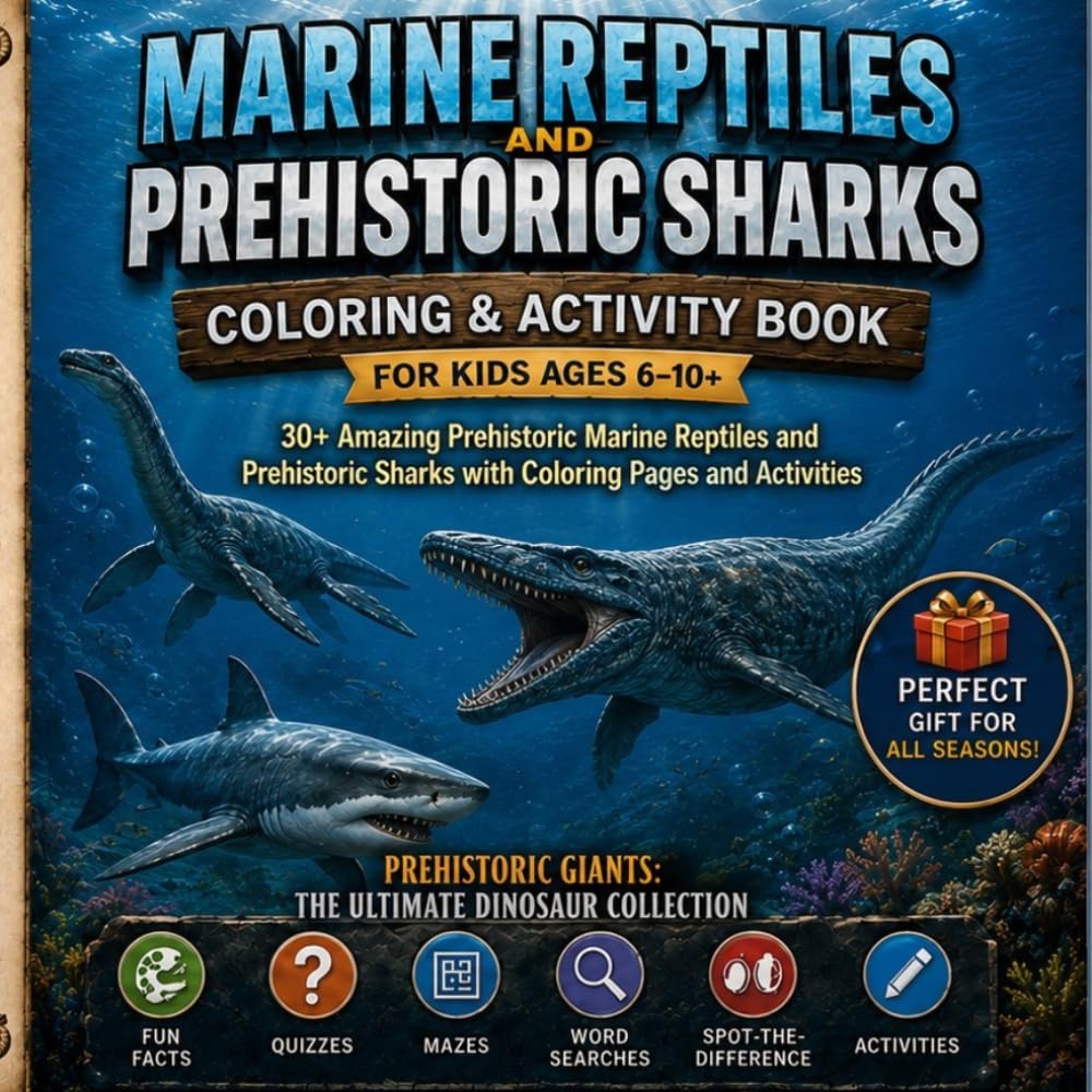 Marine Reptiles and prehistoric sharks Coloring & Activity Book for Kids ages 6-10+: 30+ Amazing Prehistoric Marine Reptiles and prehistoric sharks ... Giants: Ultimate Dinosaur Collection)