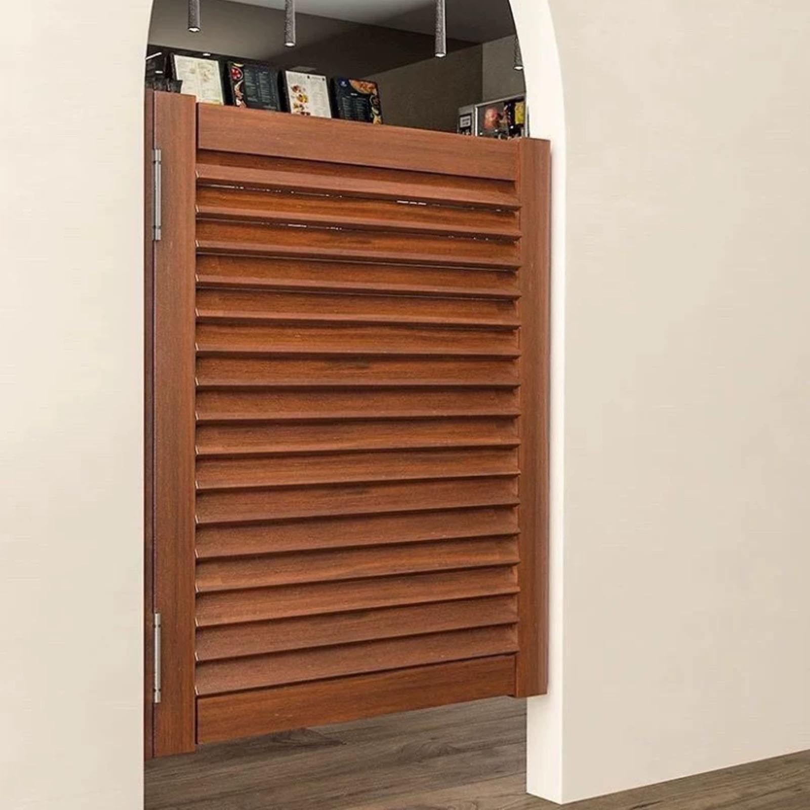 Porte battante intérieure en bois massif avec charnières métalliques | Vis incluses, idéale pour une porte, un bar, une cuisine, un décor western, Fabriquée en pin épais(Brown,W90xH90CM)