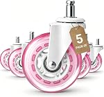 Roues de chaise de bureau rose foncé 5, 3 Roulettes en caoutchouc lourd de pouce Remplacement, Roues de bureau de jeux d'ordinateur Roulement lisse pour planchers de tapis de bois franc, 11 * 22mm Coupe universelle