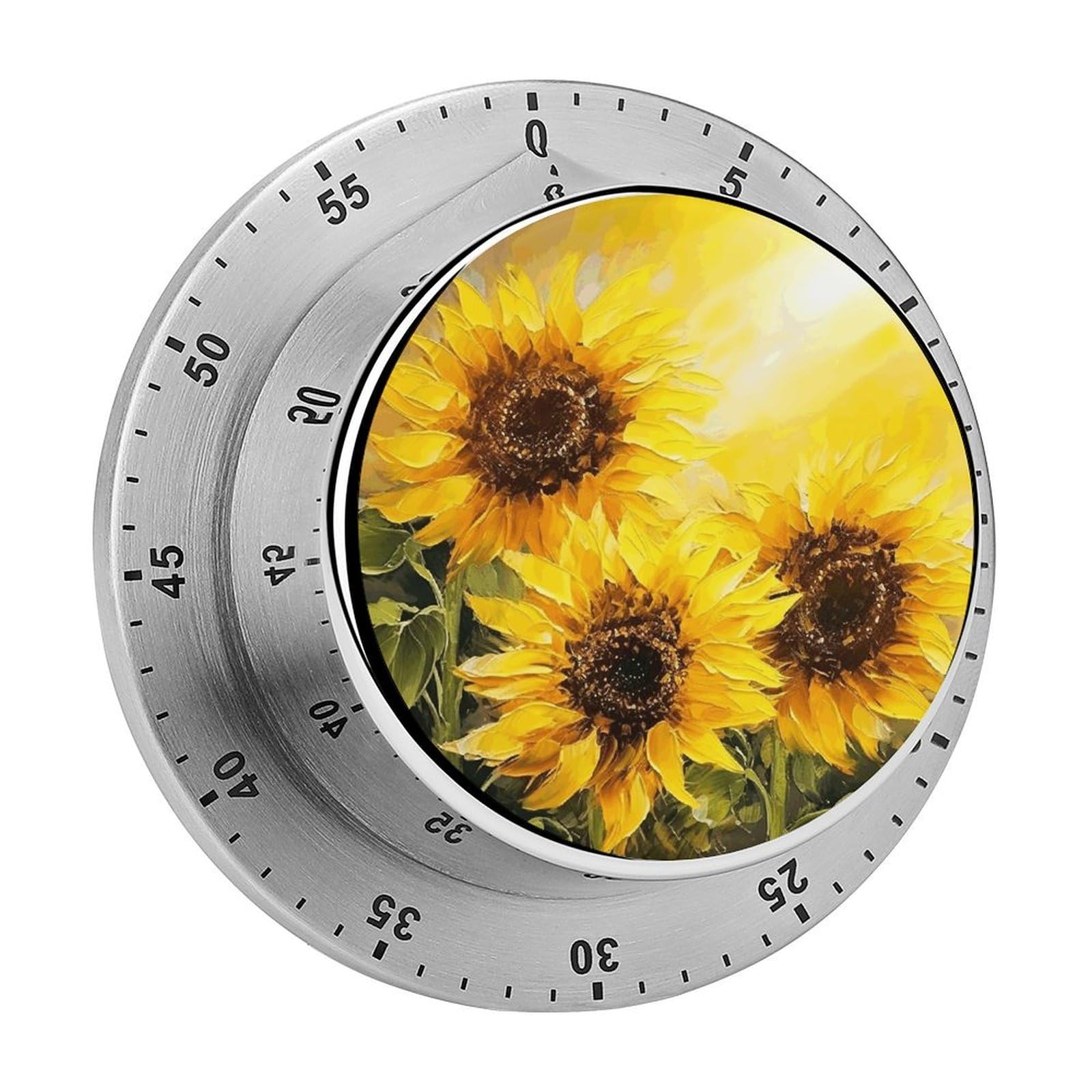 Yellow Sunflowers Visual Timer Chef Cooking Timer Clock with Loud Alarm Mechanical Desk Timers Countdown Reminder Magnetic Exquisite Stainless Steel Body Timers