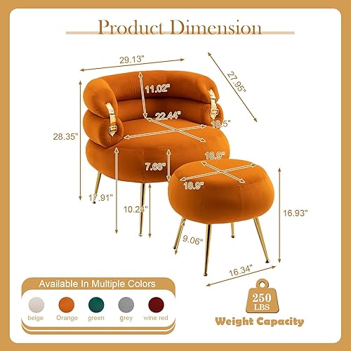 Miniatura 2 de Antetek Silla decorativa moderna de terciopelo con otomana, sillón tapizado con elegante decoración dorada, cómoda silla de descanso para sala de