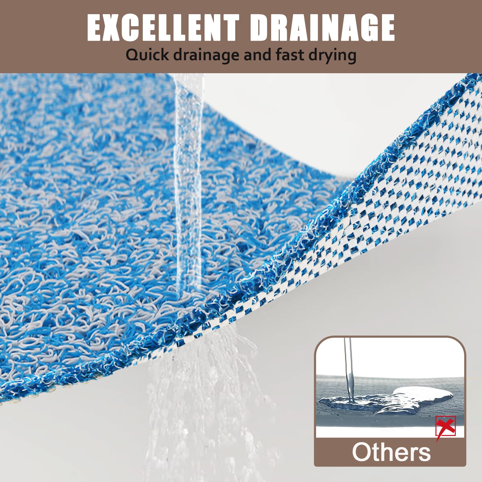 Tappetino da doccia antiscivolo e antimuffa: tappetino da bagno per vasca da bagno interno, 60 x 40 cm, antiscivolo, per doccia interna, tappetino da doccia in luffa blu, lungo, lavabile, per anziani