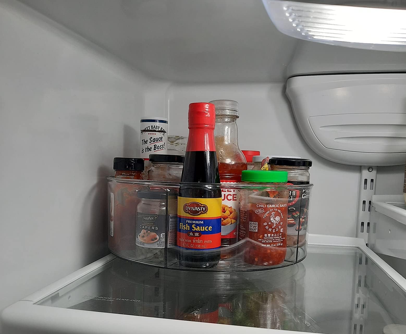 Lazy Susan - Organizador giratorio grande con 5 divisores, para cocina, baño, gabinete, despensa, nevera, encimera, tocador, contenedor giratorio de almacenamiento de alimentos para especias,