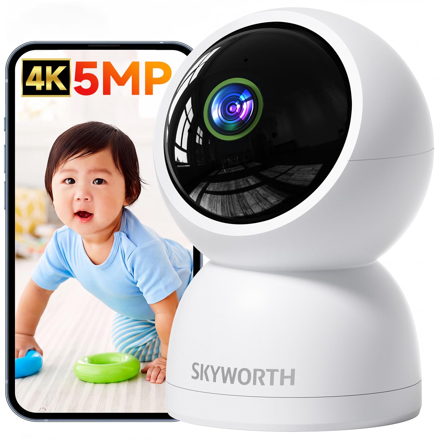 ペットカメラ iphone対応 【4K 500万画素・Skyworth 創立1988年】 見守りカメラ 防犯カメラ 室内 監視カメラ 室内カメラ