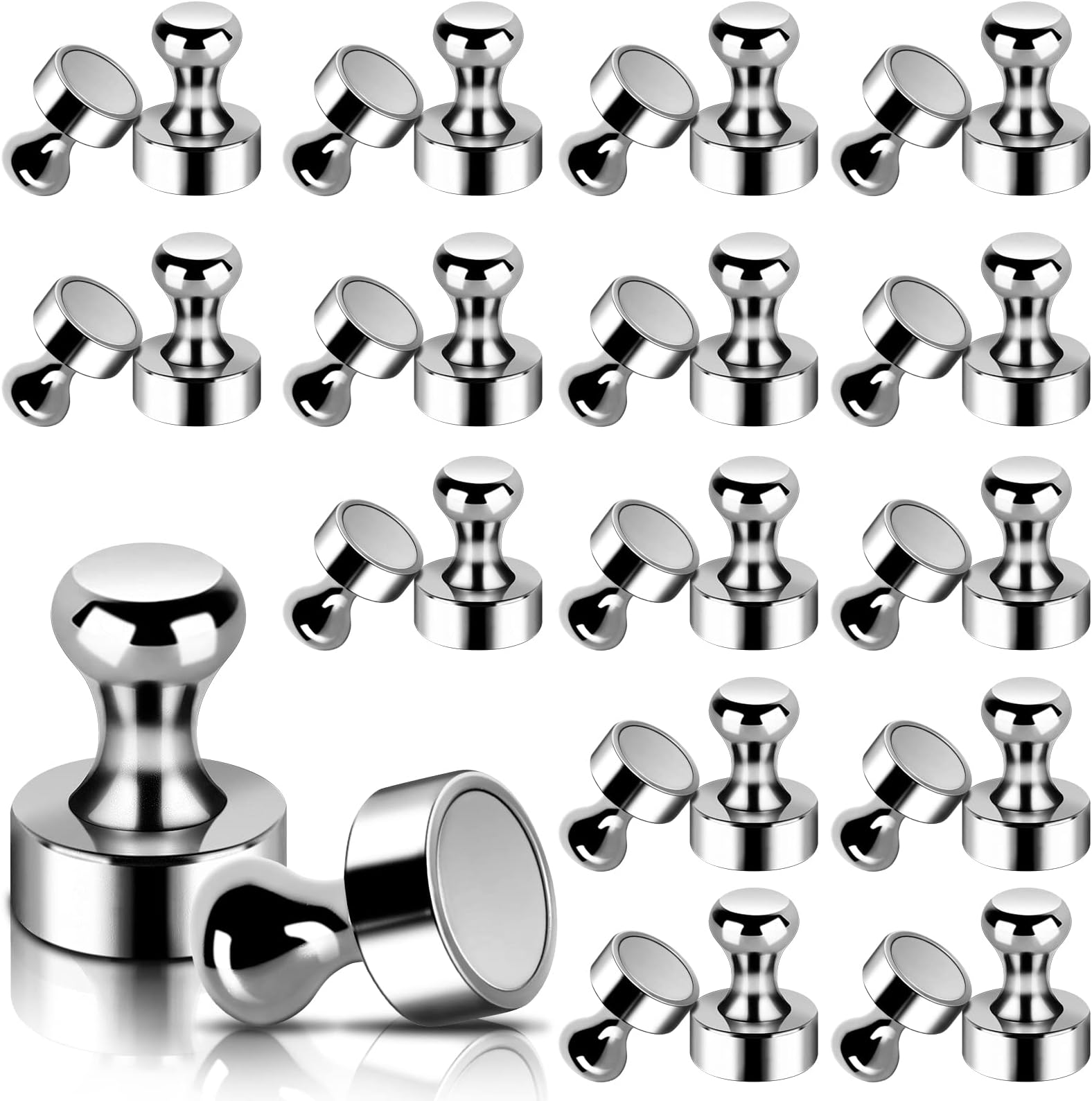 30pcs Metal Magnetic Push Pins Extra Strong Refrigerator Magnets Heavy Duty Fridge Magnets Durable Whiteboard Magnets for Magnet Board, Kitchen, Office, School, Magnetic Map