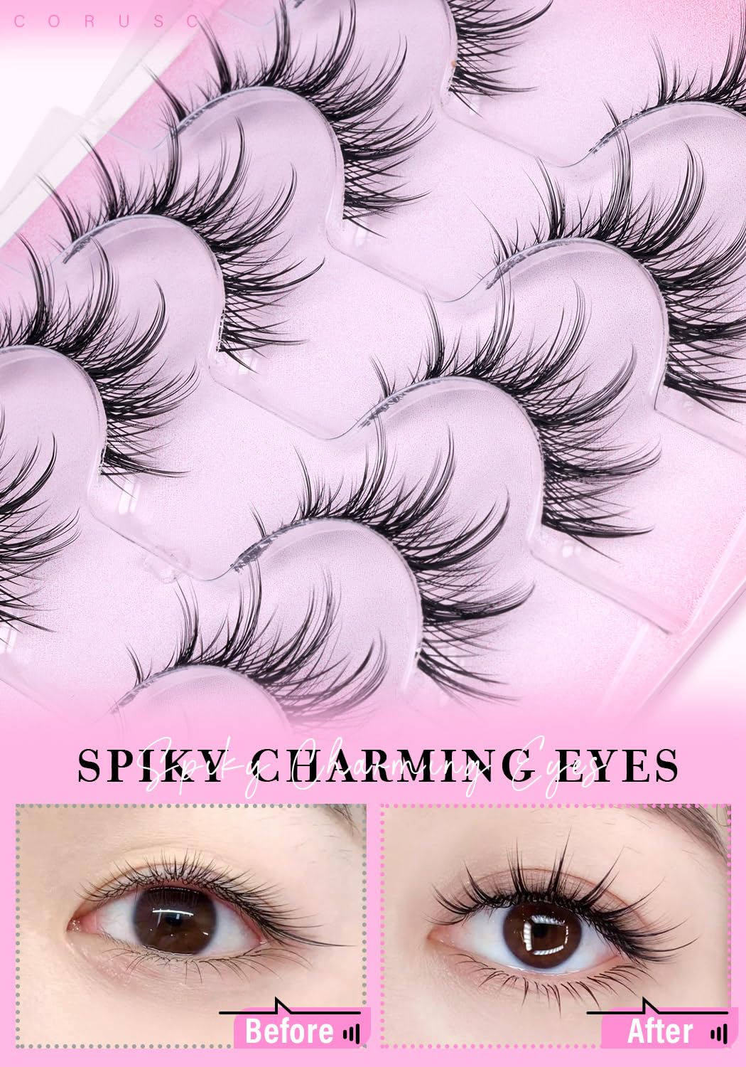 Natural Look Eyelashes Manga Lashes Clear Band False Eyelashes 8-15mm Cat Eye Lash Strips Aisan Anime Fake Eyelash Look Like Lash Extension Spikes Lashes Wispy by CORUSCATE - Image 2