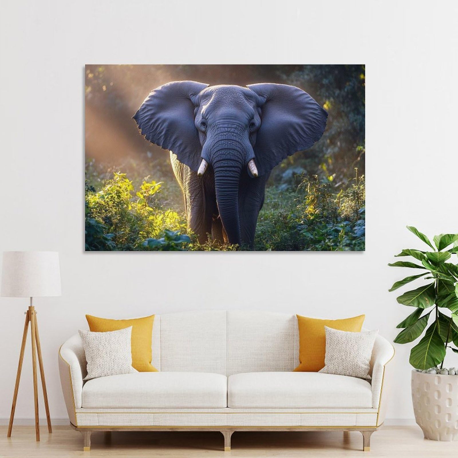 Junmoney Elephant in The Jungle Hanging Wall Art, 24x36inch(60x90cm), for Entryway, Lounge Links Or Small Walls, Home Artwork for First Impressions