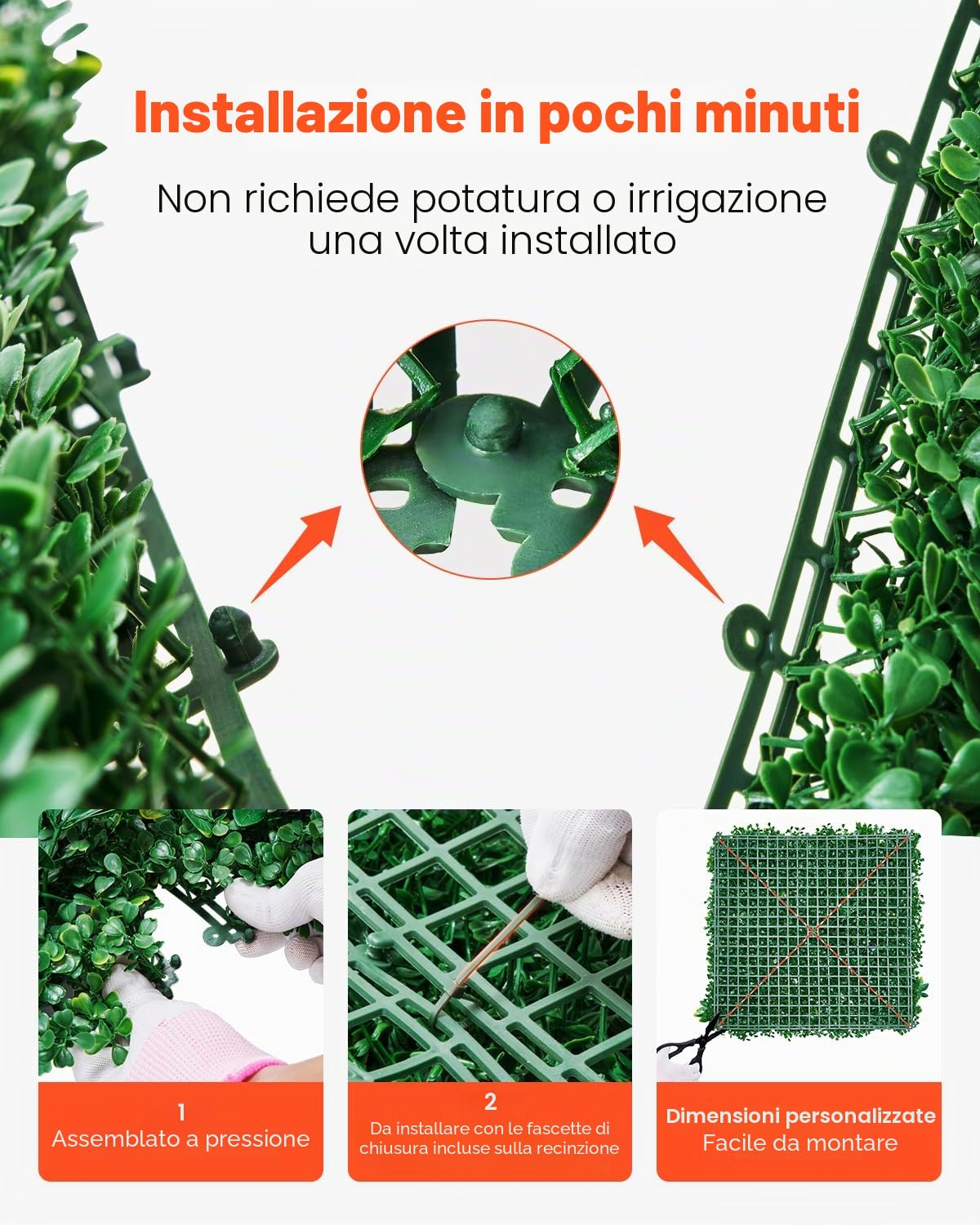 VEVOR Pannelli da Parete in Erba Artificiale 500 x 500 x 50 mm 12 Pezzi, Pannello di Bosso Verde Combinato 3D per Decorazioni Verdi per Interni ed Esterni e Copertura di Recinzione in Edera, Verde
