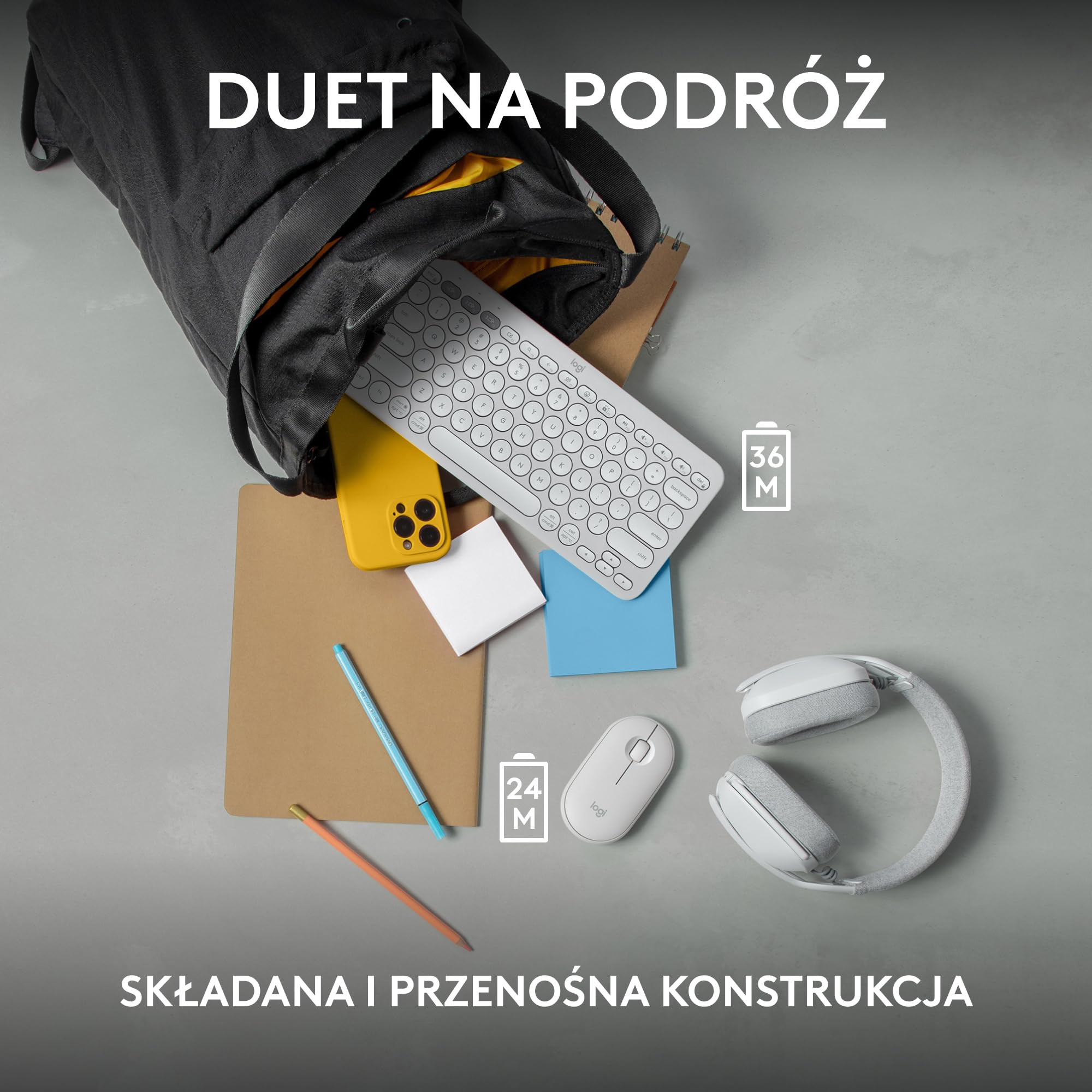 Logitech Pebble 2 Combo, Bezprzewodowa klawiatura i mysz, cicha i przenośna, personalizowana, Logi Bolt, Bluetooth, Easy-Switch dla Windows, macOS, iPadOS, Chrome,QWERTY układ US international, Biały