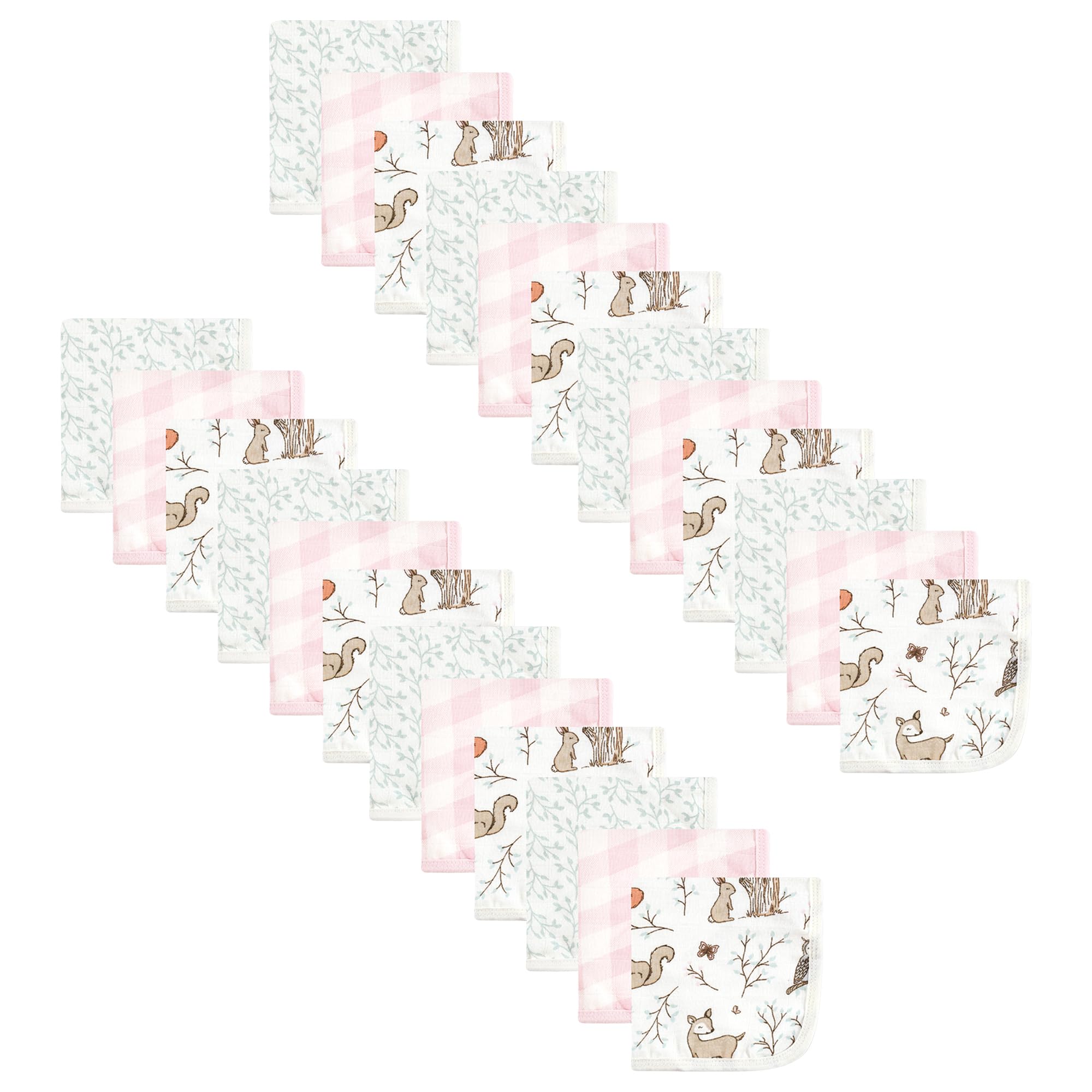 Hudson Baby Unisex Baby 24Pc Cotton Muslin Washcloths, Enchanted Forest, One Size