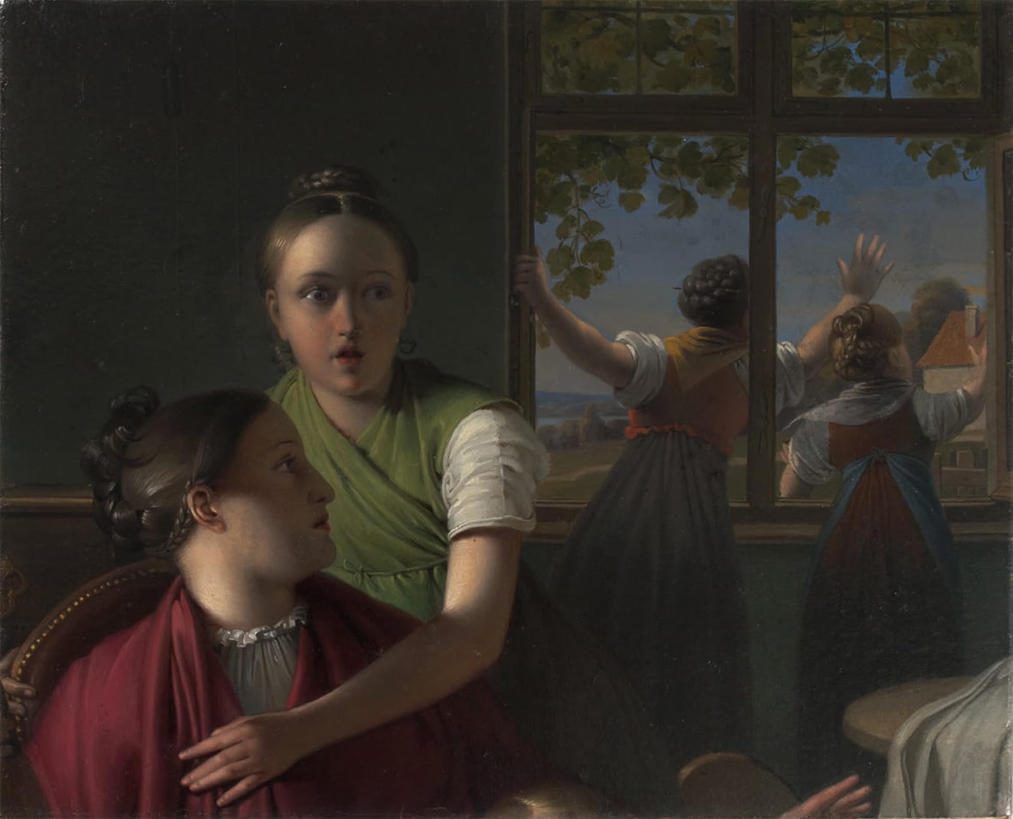 RZHRHJES Retro Picture Portrait Oil Painting Modern Wall Artwork Four Girls in One Room by Johann Peter Krafft Canvas Poster for Home Decor 60x90cm