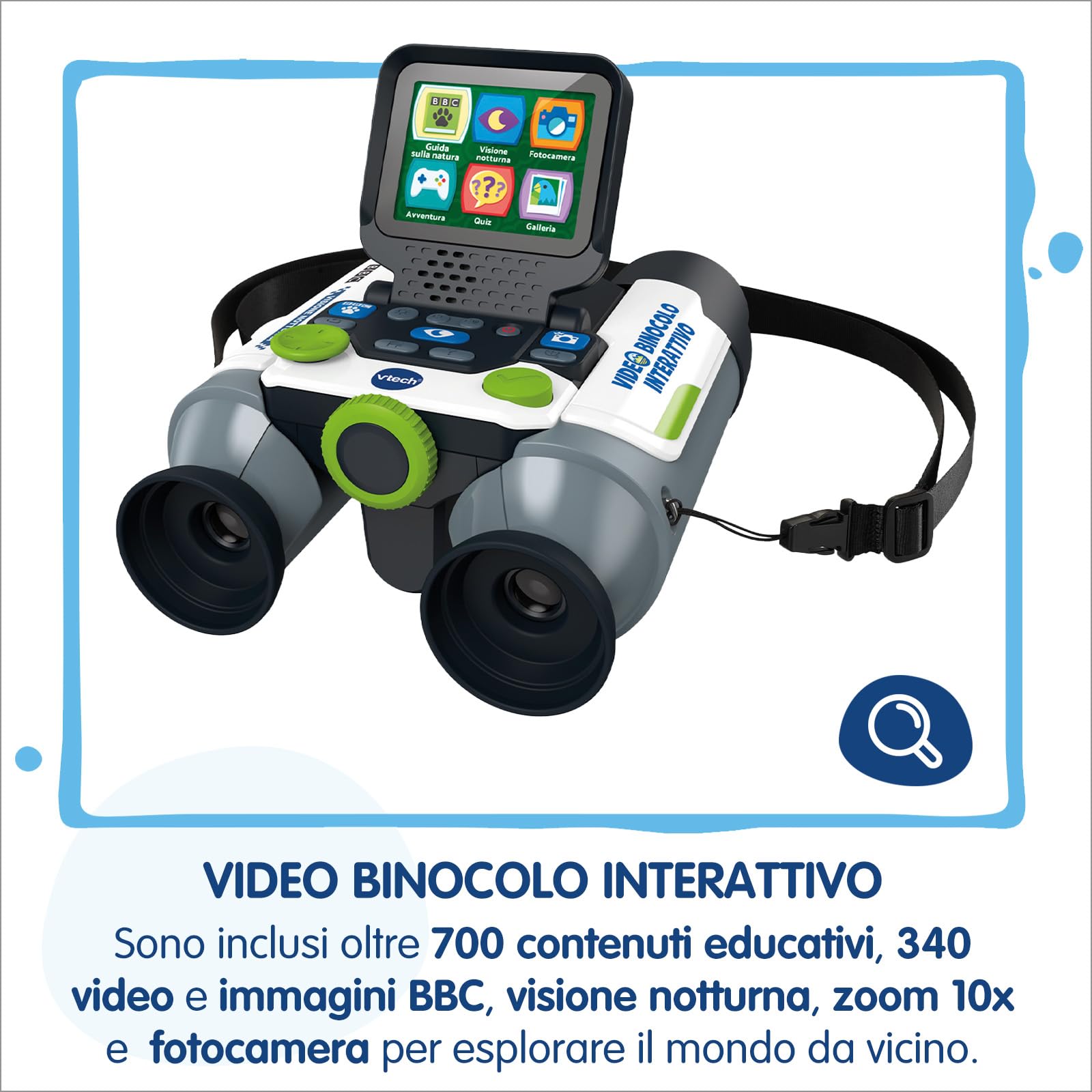 VTech Video Binocolo Interattivo, Binocolo Bambini con 6 Modalità di Gioco, Schermo LCD a Colori, Oltre 700 Contenuti BBC Integrati, Visione Notturna, Lingua Italiana, Batterie Incluse, 5-12 Anni