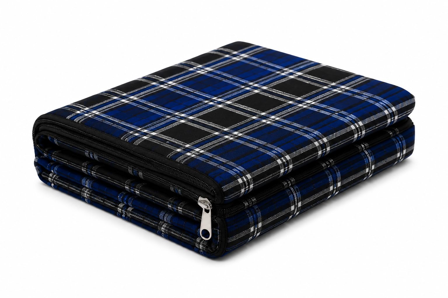 Cotton Mattress Cover Protector for Single Bed, 72x36x4 Inch | 360° Side Zipper Closure, Hypoallergenic Fabric, Machine Washable, Blue & Black Checks, Breathable & Skin-Friendly-image-5