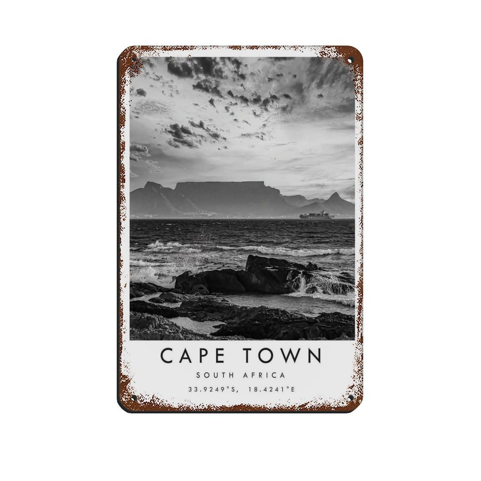 Cape Town Travel, Cape Town South Africa Retro Poster Metal Tin Sign Chic Art Retro Iron Painting Bar People Cave Cafe Family Garage Poster Wall Decoration 8x12inch(20x30cm)