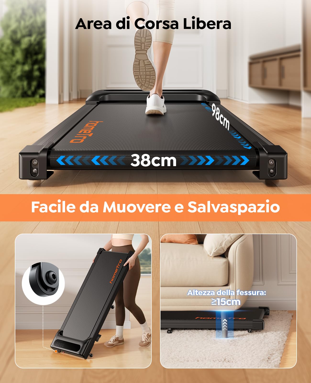 Tapis Roulant Elettrico per Casa e Ufficio | Walking Pad Pieghevole con Inclinazione Manuale, Velocità 1-8 km/h, Controllo da App e Telecomando, Design Salvaspazio, Senza Montaggio