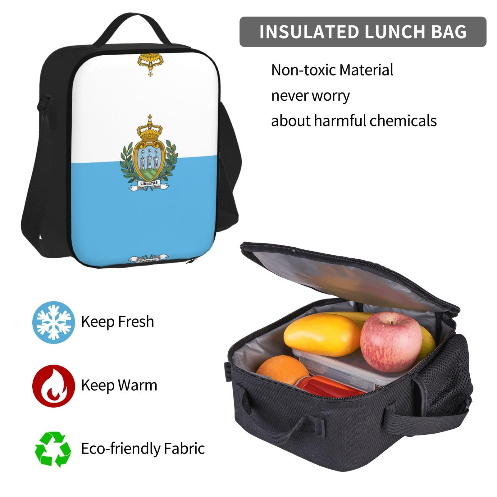Flaga San Marino plecak dziecko chłopcy dziewczęta pudełko na lunch szkoła torba zestaw uczniów szkoły student prezent, Czarny, One Size, Bagaż