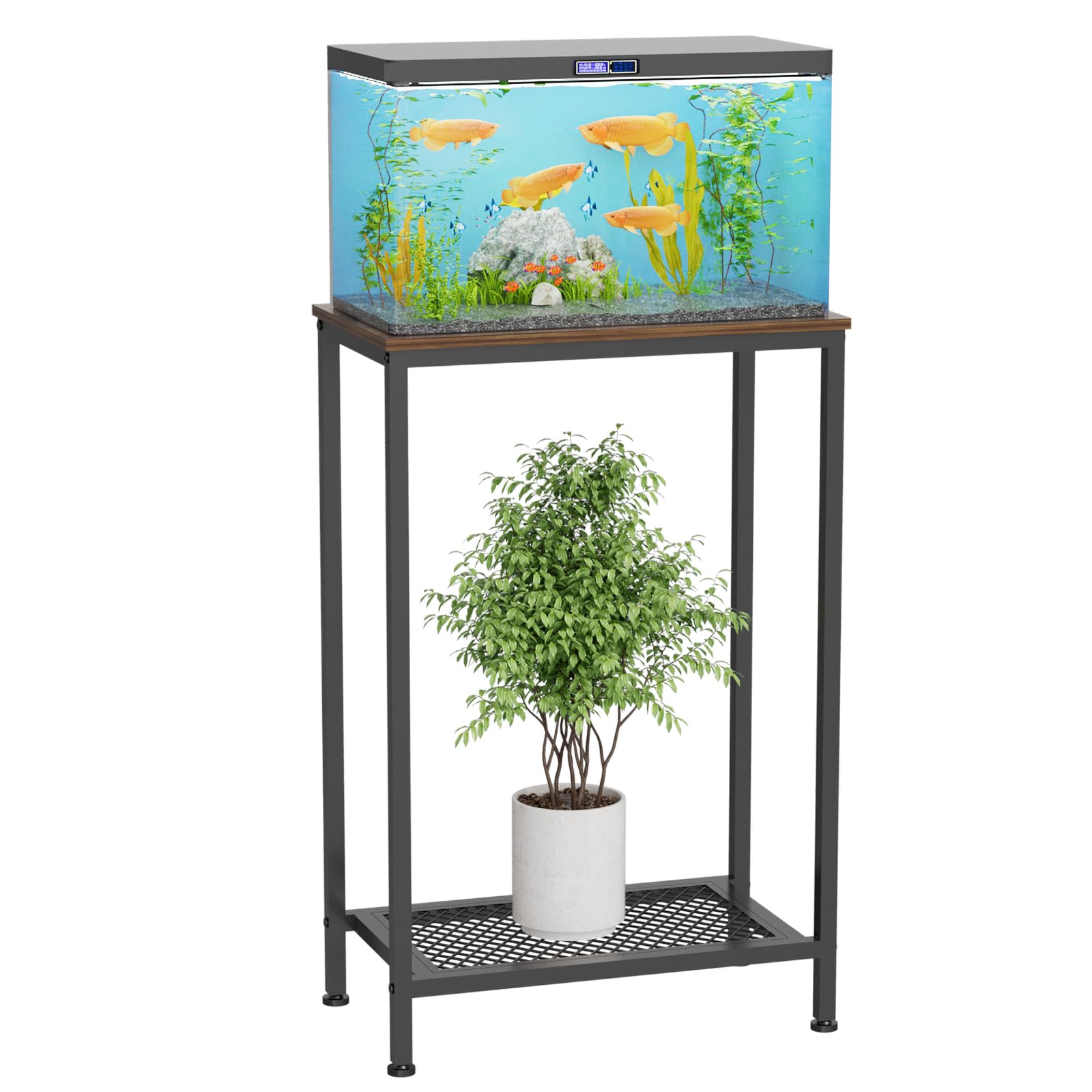 VyGrow Soporte para pecera de 10 galones, soporte pequeño de 2 niveles, estante de tanque de tortuga para sala de estar, tienda, oficina, carga de 158 kg, 53 x 30 x 81 cm, color negro