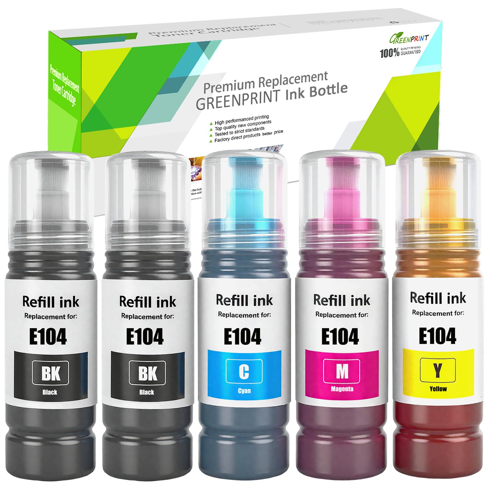5Paquete Regenerado E104 Botellas de Tinta 4500 Página Negro 7500 Página CMY Para ET-2710 ET-2711 ET-2712 ET-2714 ET-2715 ET-2720 ET-2721 ET-2726 ET-4700 ET-2810 ET-2815 ET-2820 ET-2821 ET-2825