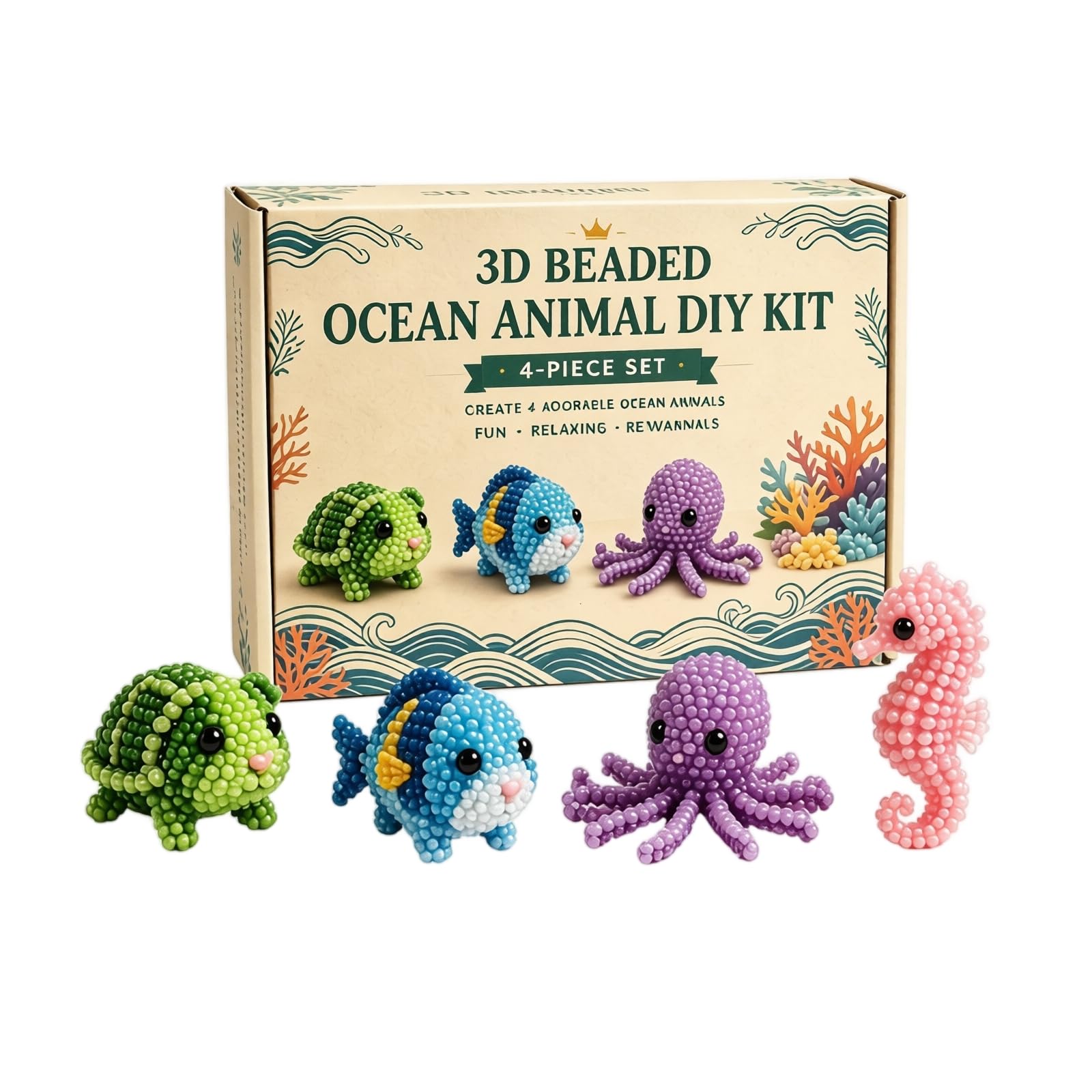 DIY Bead Kit Creative Marine Animals Handmade Crafts Includes Various Beads and Instructions for Beginners and Adults