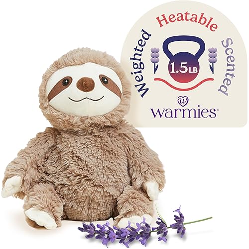 warmies Microwavable & Weighted Stuffed Animals, Sloth - Heated Stuffed Animal Plushie for Warmth & Comfort - Cute Soft Plush Toys for Boys, Girls, Babies & Toddlers