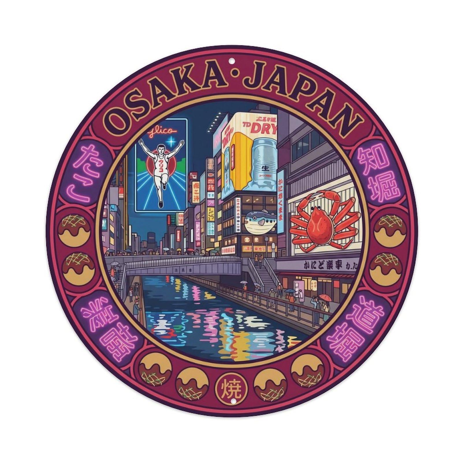 Osaka Dotonbori City Landmark Street Market Castle Metal Tin Sign