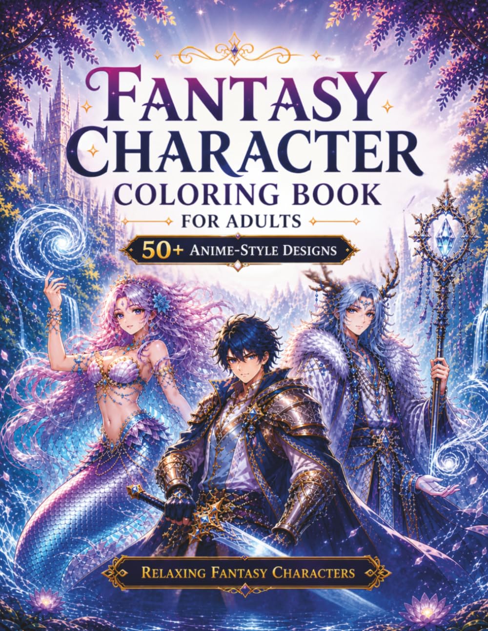 Fantasy Character Coloring Book for Adults: 50+ Anime-Style Designs of Legendary Warriors, Sorcerers, and Enchanted Creatures