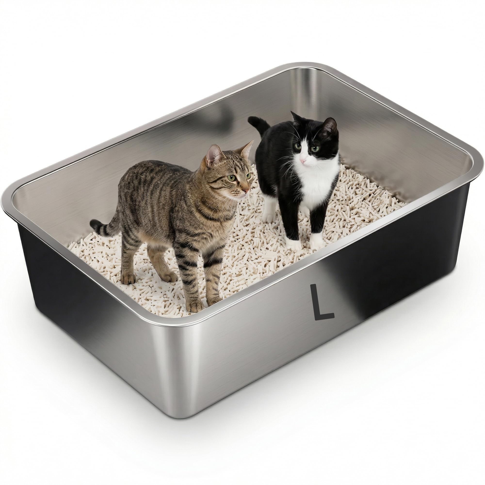 Suhaco Stainless Steel Cat Litter Tray High Sided Litter Box Kitten Litter Trays for Rabbits & Small Cats Litter Boxes (L/50 * 35 * 15cm) โ image 1