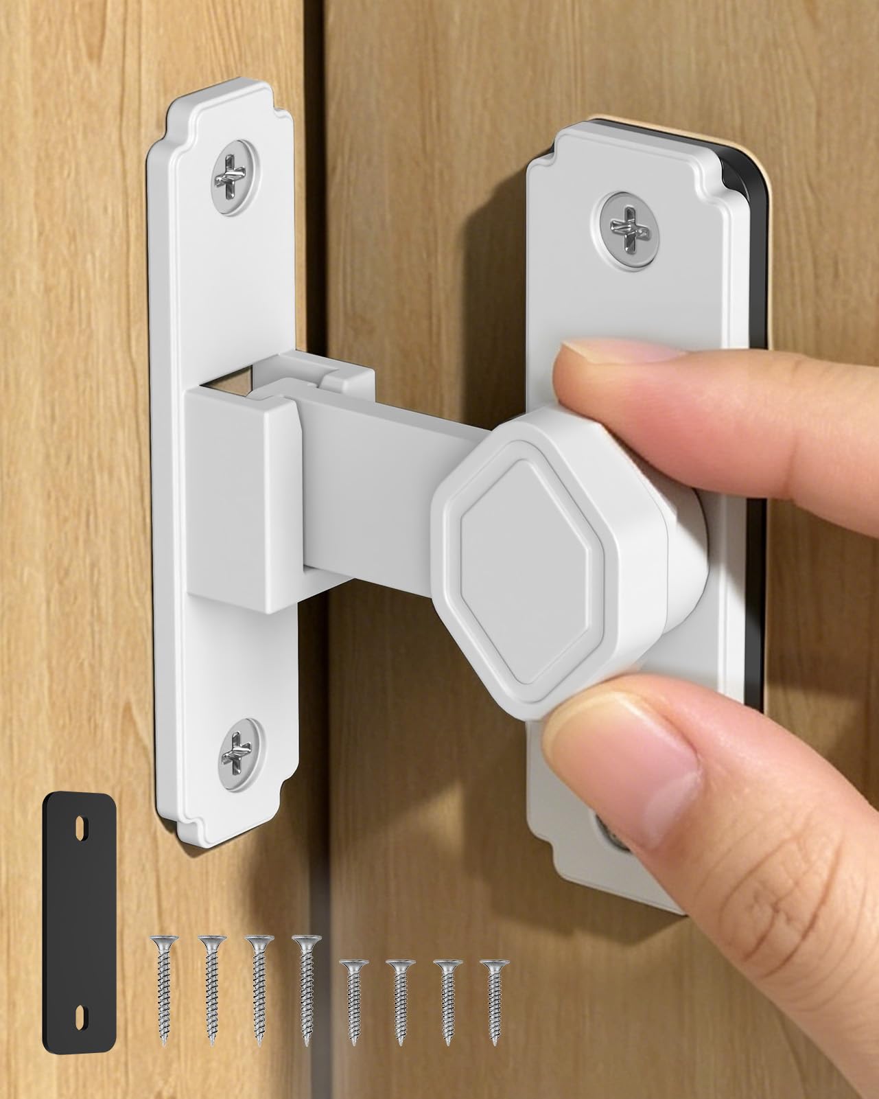 BiceNoning 90 Degree Barn Door Lock, Small Flip Sliding Barn Door Latch, Secure Aluminum Alloy Right Angle Gate Latch Lock for Cabinet Bedroom Outdoor Bathroom (1, White) — image 1