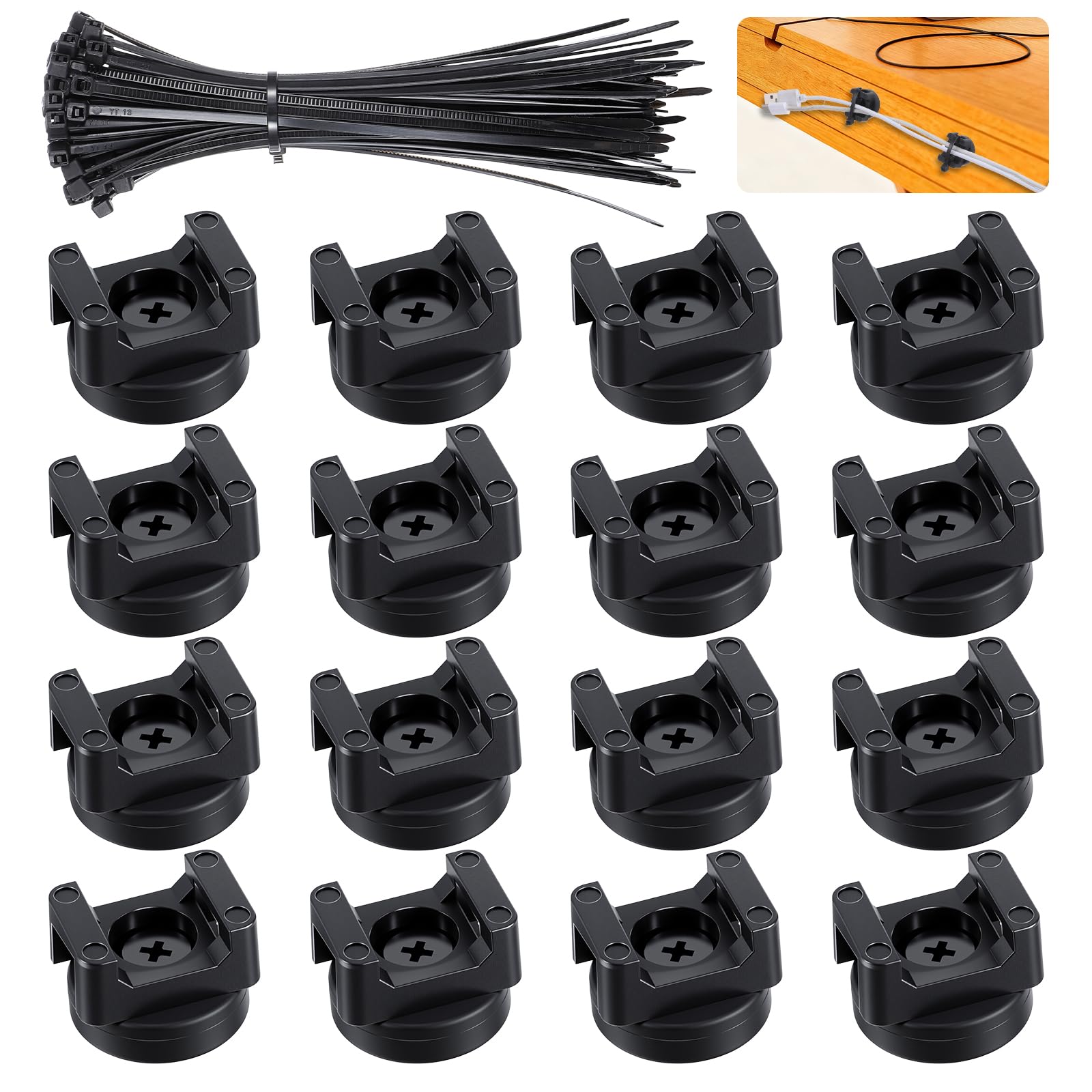 16 soportes magnéticos con cremallera para cables, base magnética para cables, clips de gestión de cables multiusos, abrazaderas de alambre para suministros eléctricos