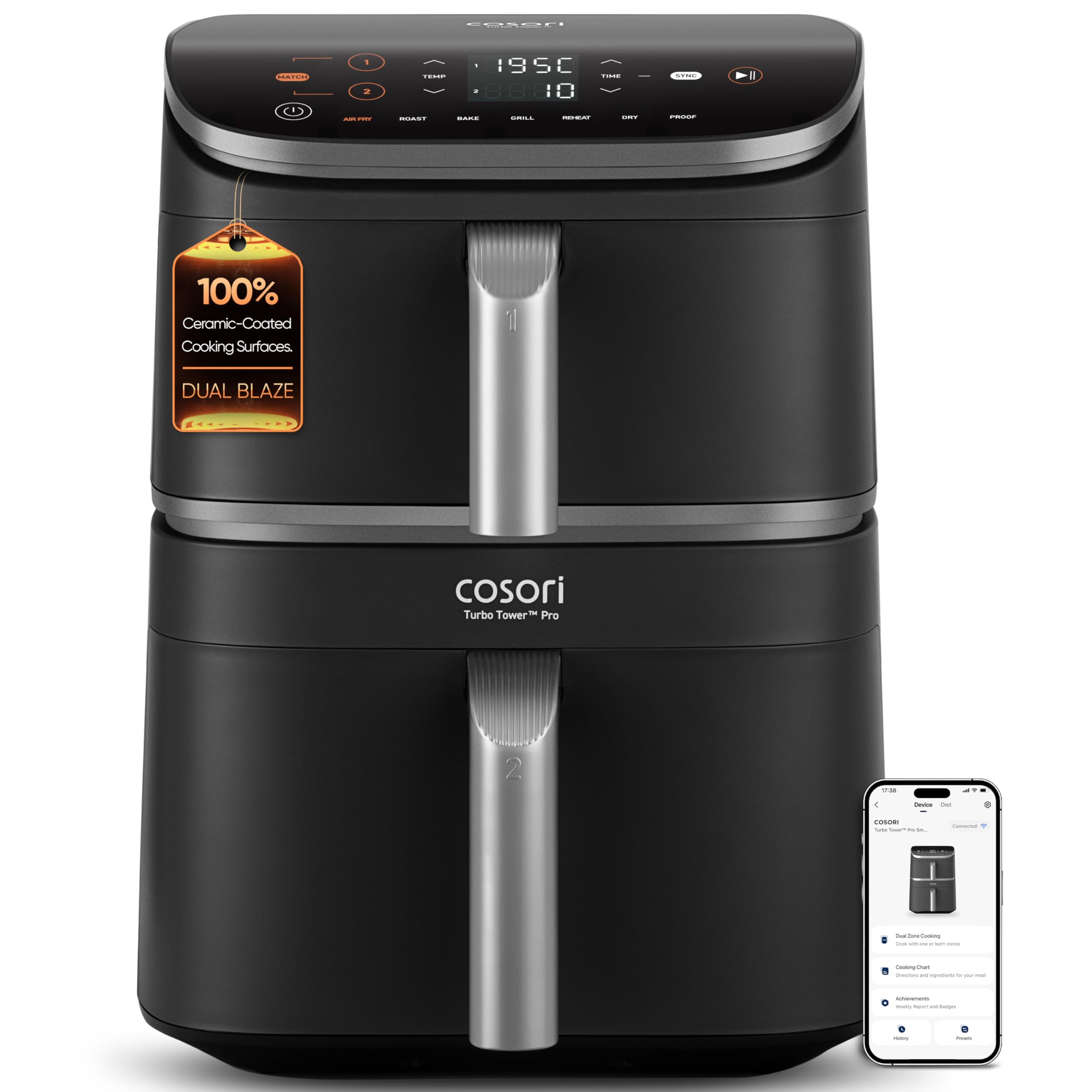 Cosori Turbo Tower Pro Smart Air Fryer 10.8L, 2 DC Motors, APP Control