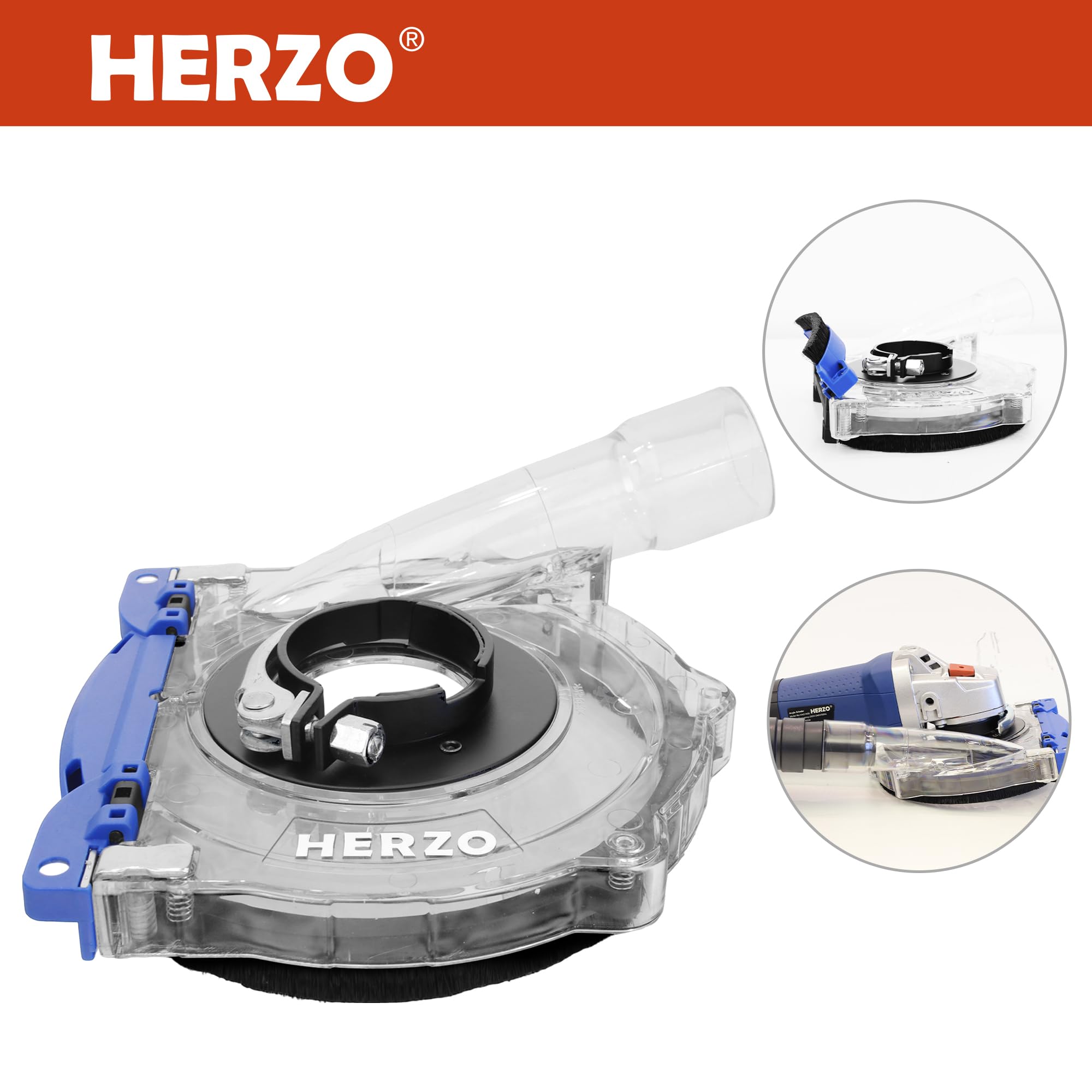 HERZO Cuffia Aspirazione in Policarbonato Trasparente per Smerigliatrice Angolare 115/125 mm