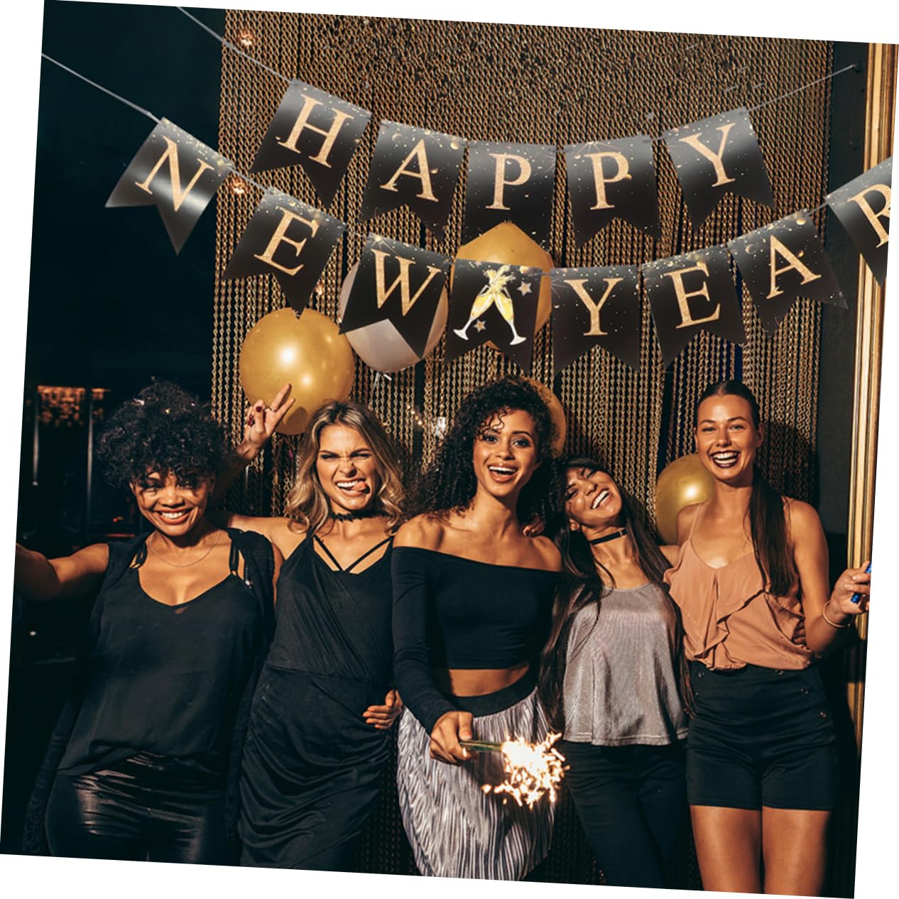 Hohopeti 2024 New Year Party Accessories Happy New Year Bunting Flag 20x16cm Delicate Hanging Decorations