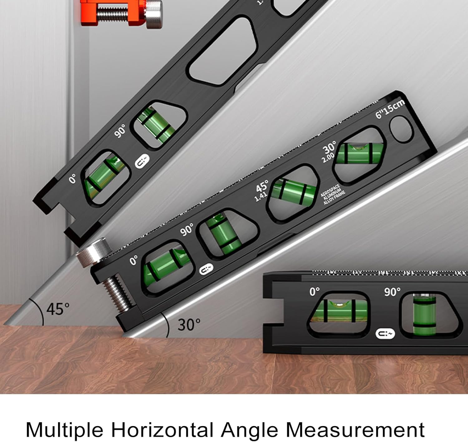 WALFRONT Mini Level Tool Bubble Level Ruler Magnetic 6 Inch 15cm Aluminum Alloy with 4 Magnets 4 Bubbles for Pipe Measurement Conduit Bending