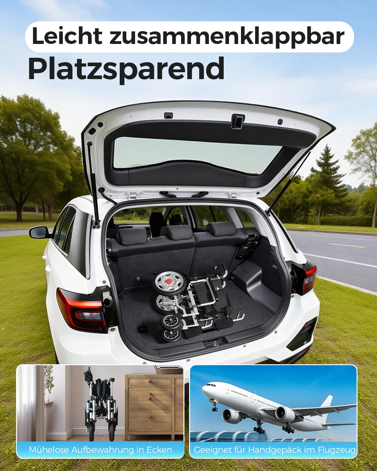DAIHAIY Faltbar Elektrischer Rollstuhl Klappbar, breit sitz 50 cm