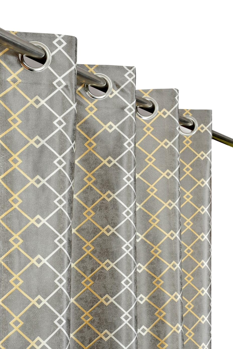 WO FLORA Latest Check Pattern Door Curtains for Living Room | Drawing Room Parde | Curtain Panel for Window, Grey Color 7 Feet 2 Pcs Set Curtains