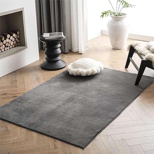 STARUIA Alfombra de área suave para dormitorio, alfombra gris lavable de 5 x 7 pies para sala de estar, alfombra lanuda antideslizante para el