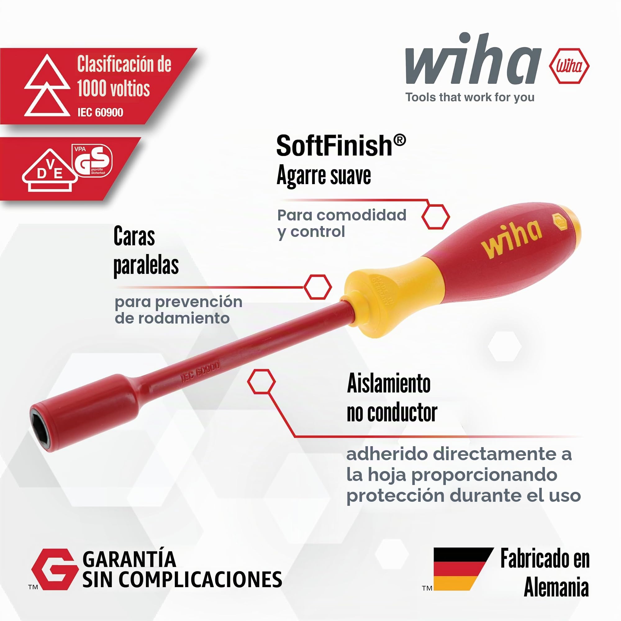 Wiha 32293 Juego de destornilladores de tuerca aislados métricos de 1000 voltios de 7 piezas