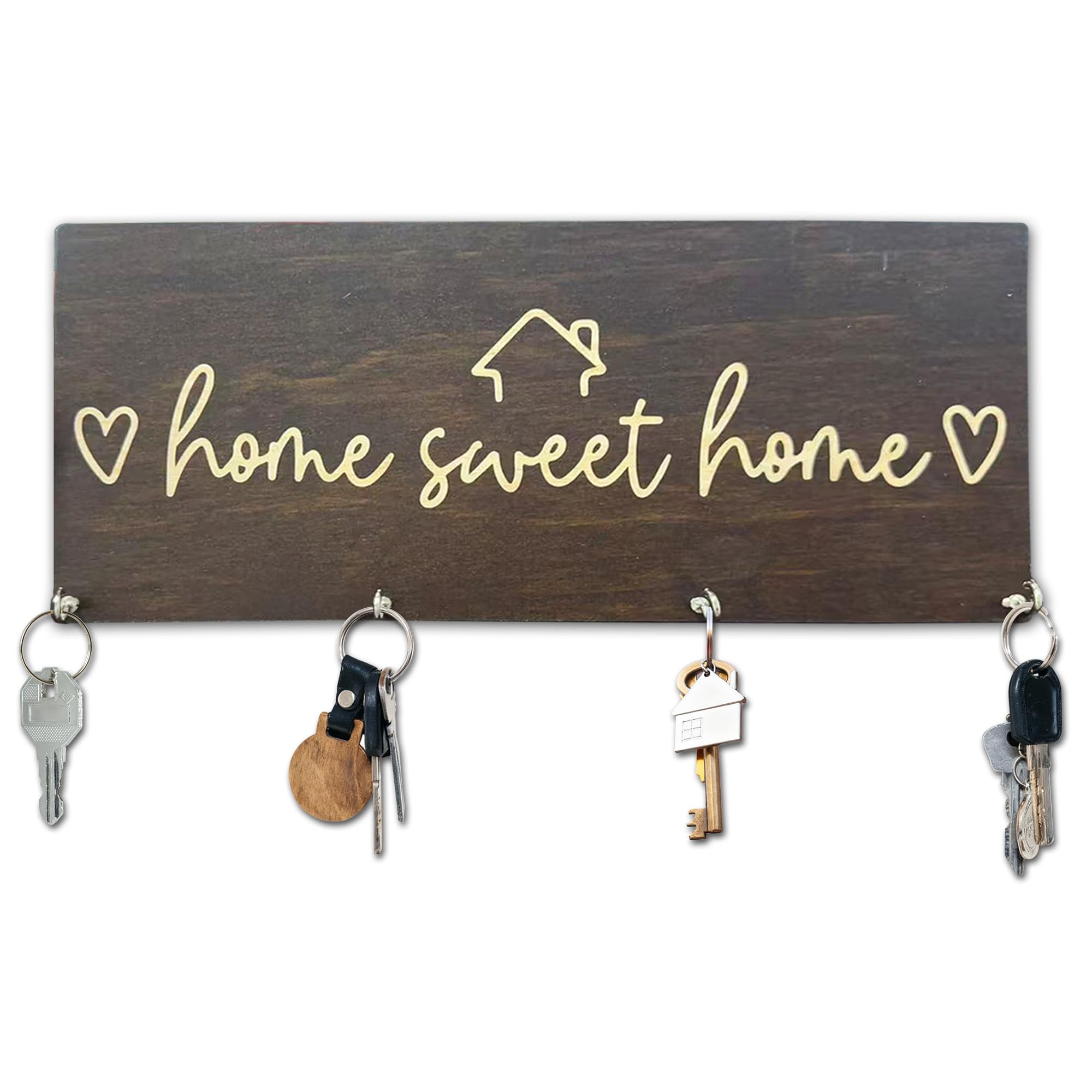 Sweet Home Drewniany uchwyt na klucze na ścianę, 12,7 cm x 25 cm, organizer na klucze z 4 haczykami, do drzwi wejściowych, przedpokoju, kuchni, domu, biura, dekoracji i parapetówki, artykuły